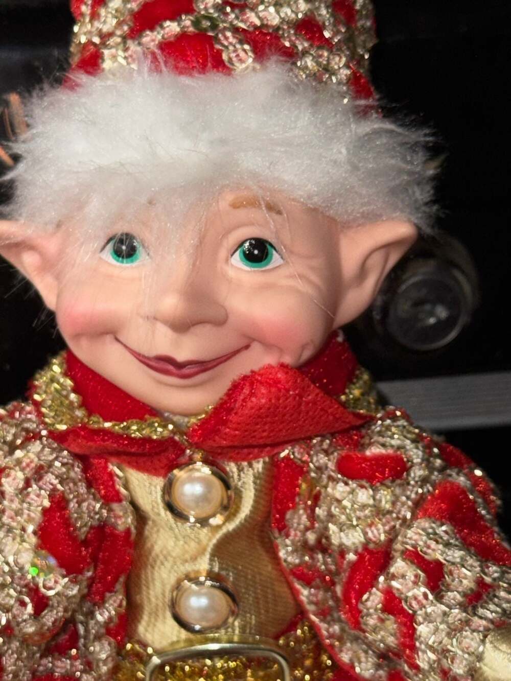 Mark Roberts Christmas Elf Doll Posable Red Gold Brocade Jester